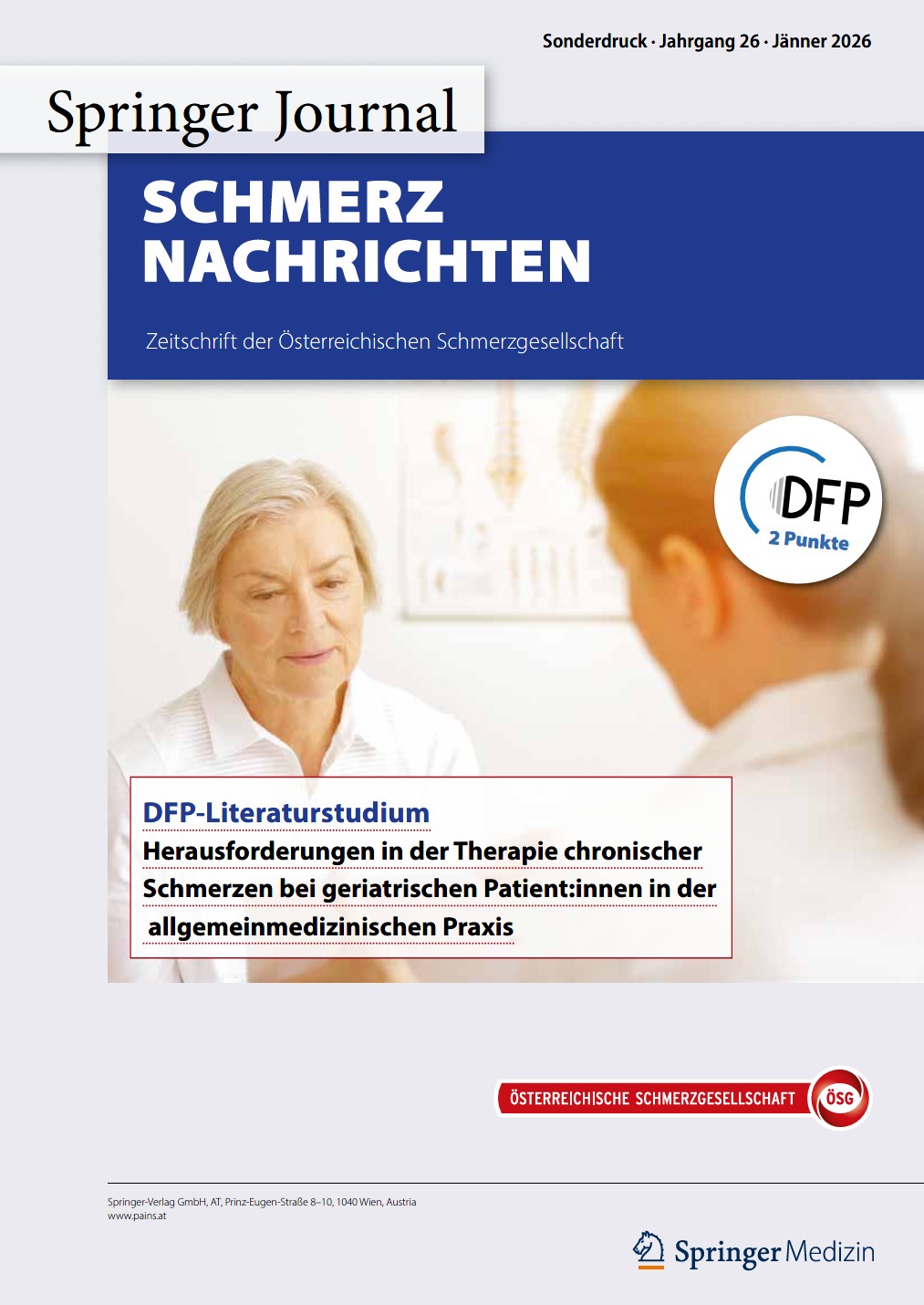 Cover Sonderdruck SN 4/25 Herausforderungen in der Therapie chronischer Schmerzen bei geriatrischen Patient:innen in der allgemeinmedizinischen Praxis